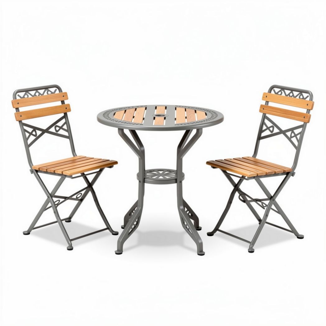 Gartentisch mit zwei Klappstühlen aus Metall und Holz 75 x 75 x 74cm