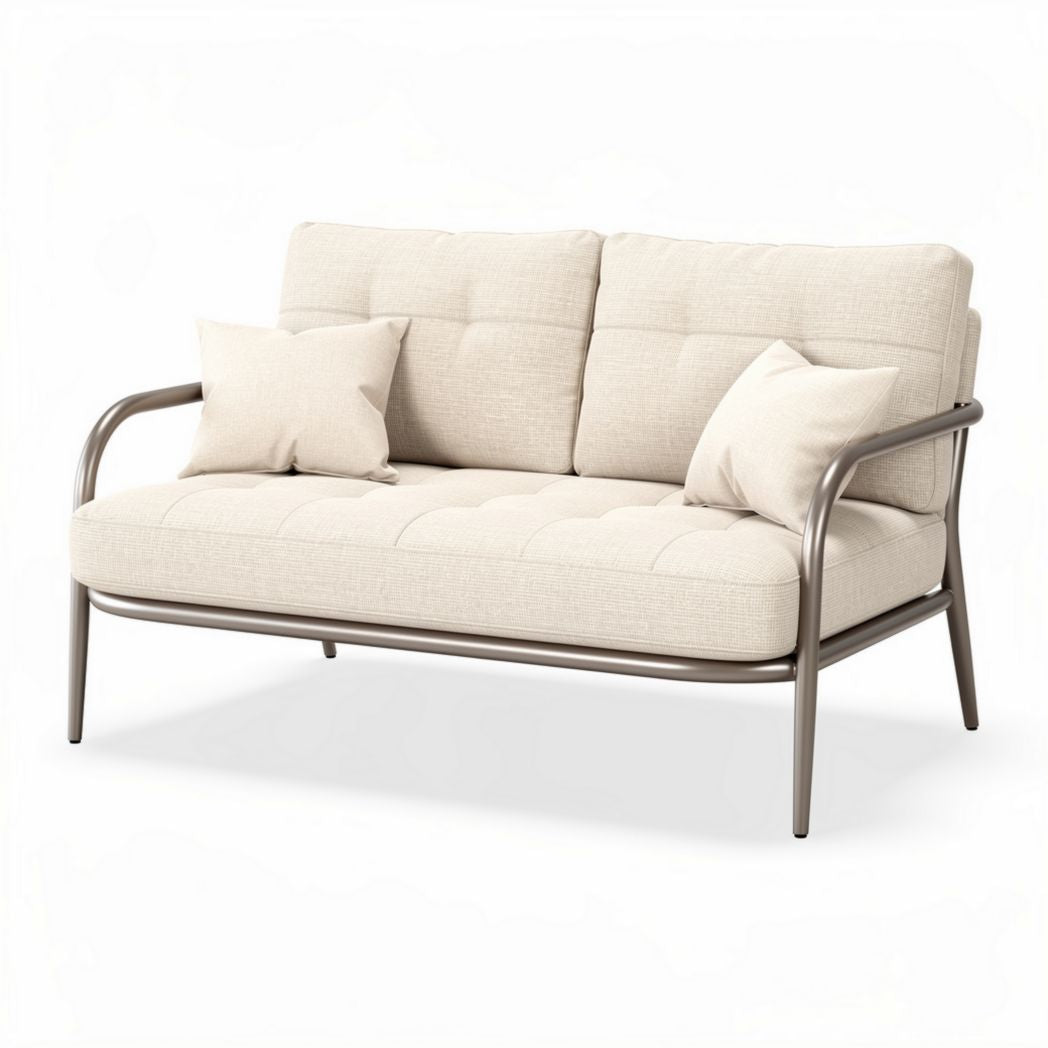 Zweisitzer sofa aus beige textil und metallgestell 150 x 75 x 80cm