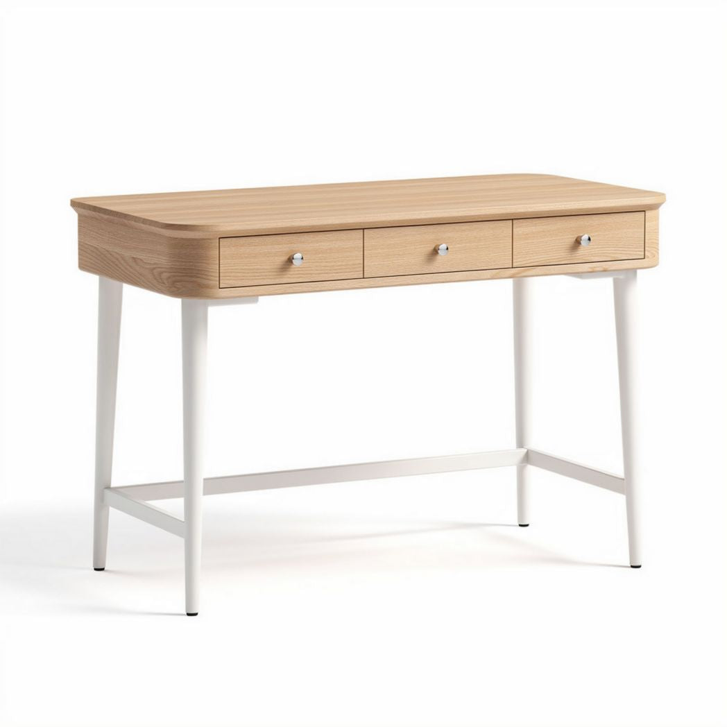 Schreibtisch aus eiche mit drei schubladen 120 x 60 x 75cm in weiß