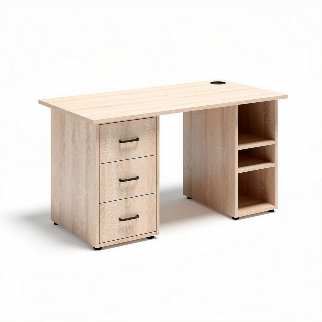 Schreibtisch aus Holz mit drei Schubladen und zwei offenen Fächern 120 x 60 x 75cm