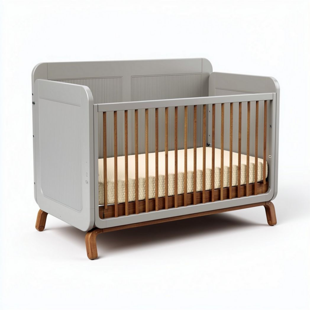 Kinderbett aus Holz und MDF grau mit Lattenrost 120 x 60 x 90cm