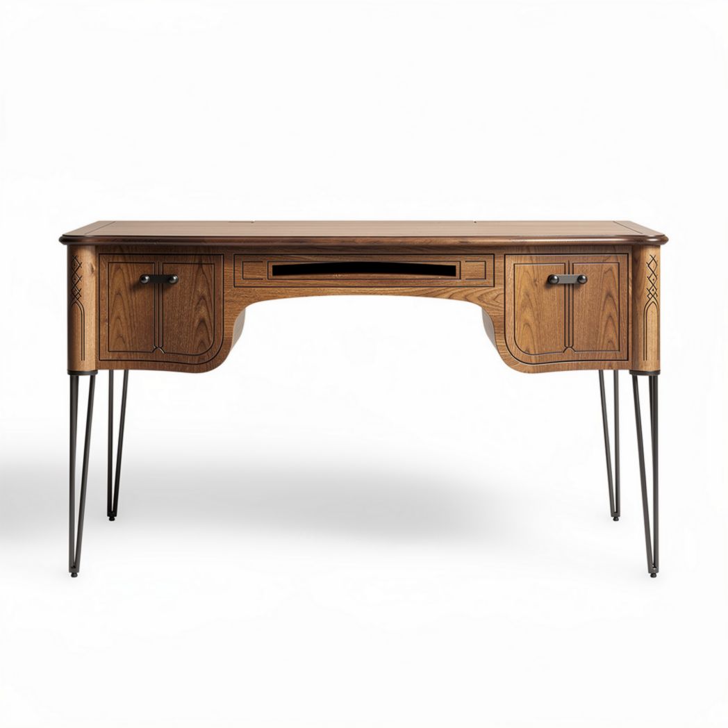 Schreibtisch aus massiver Eiche mit einer Größe von 120 x 60 x 75 cm und eleganten Metallbeinen