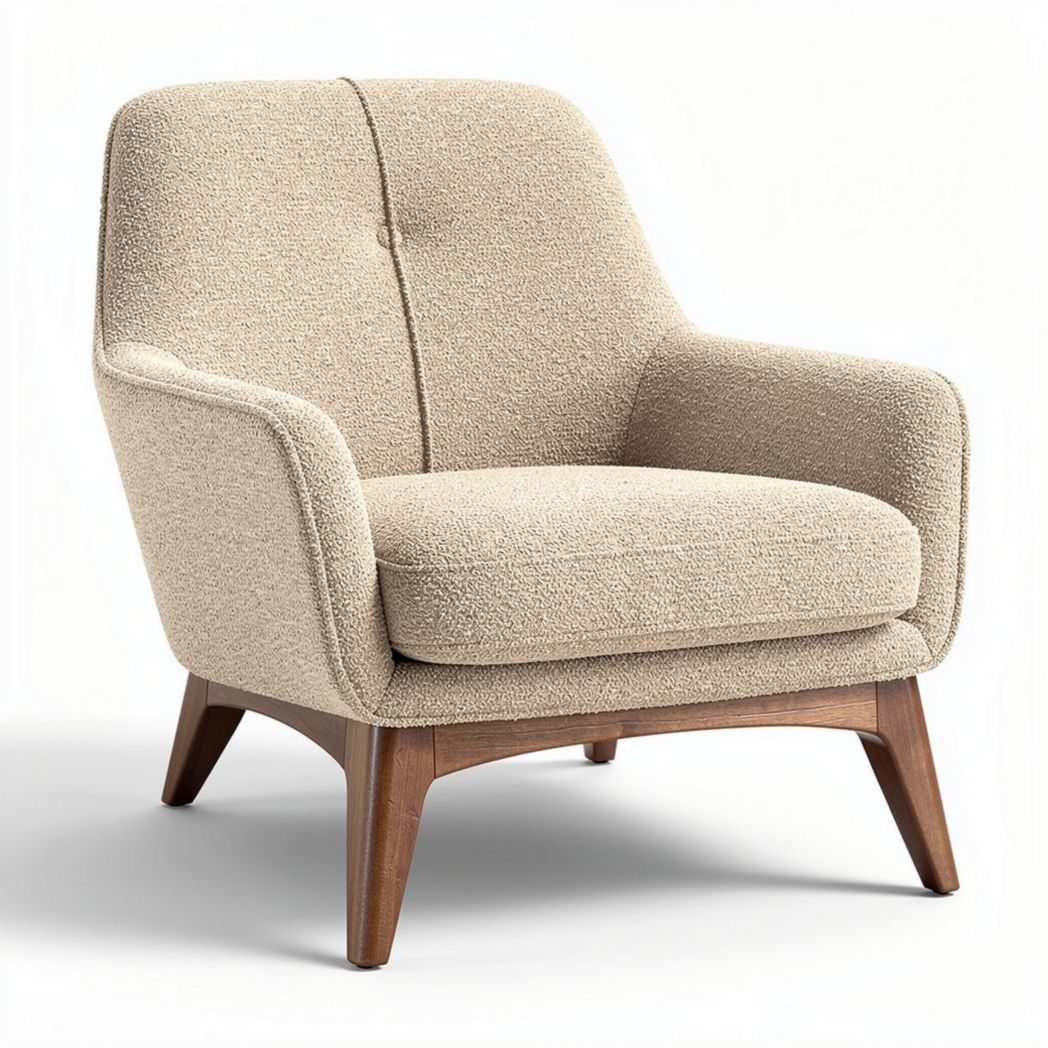 Sessel aus hochwertigem textil in beige mit massivem holzgestell 80 x 80 x 85cm