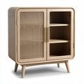 Moderner sideboard aus holz mit gestreifter tür und drei regalen 60 x 40 x 80cm
